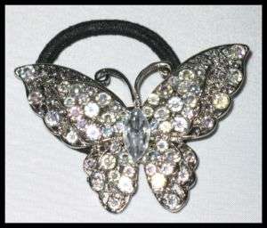   BUTTERFLY PONYTAIL HOLDER OR BROOCH CLEAR & AB CRYSTALS SHIPS FAST