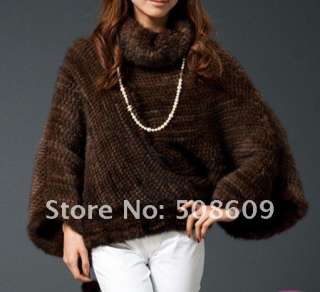 NEW Knitted MINK Fur Coat Jacket Pullover cape Poncho Spring sexy top 