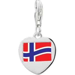  925 Sterling Silver Norway Flag Photo Heart Frame Charm 