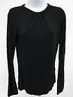 TEVROW + CHASE Black Stretch Knit Long Sleeve Ruched Scoop Neck Shirt 