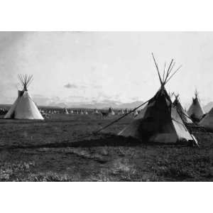 Curtis 1900 Photograph of a Piegan Encampment   Antique Photogravure 
