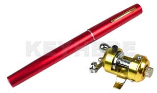 Mini Pocket Aluminum Alloy Fishing Fish Red Pen Rod Pole + Reel