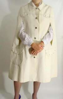 vintage 60s LONG WHITE CAPE Poncho Jacket MOD M L OS ~~  