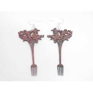  Pink Salad and Fork Wooden Earring GTJ Jewelry
