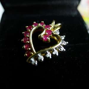 14k Yellow Gold Ruby and Diamond Heart pendant  