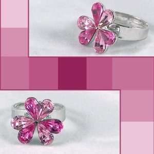  Gorgeous Pink Three Leaf Clover Adjustable Ring 