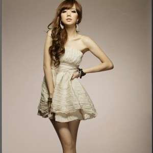 Korea Women Strapless Layered Bottom Party Mini Dresses  