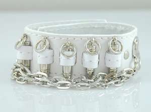   Silver Bullet Chains in White Genuine Leather Wide Bracelet bangle NEW