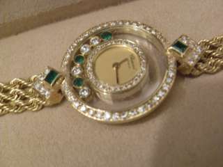 CHOPARD Happy Diamonds 18 K Gold Emerald Watch SWISS  