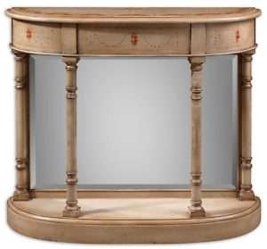Hand Painted Ivory Mirror Backed Console Sofa Table  