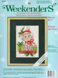 JCA Weekenders Counted Cross Stitch kit 5 x 7~ HOLIDAY KITTY w/ mat 