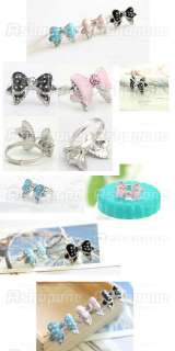 Lovely Cute Bowknot Butterfly Dots Rhinestone Adjustable Ring  