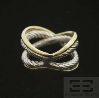 David Yurman Sterling Silver & 18K Yellow Gold Crossed Cable Ring Size 