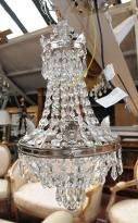 French Silver Plate Cut Glass Chandelier  