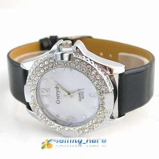   Women Black fashion diamond crystal Quartz Pu Leather Wrist Watch wl38