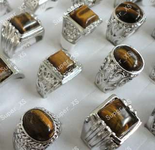 wholesale jewelry lots 10pcs tiger eye Mens silver plated Rings free 