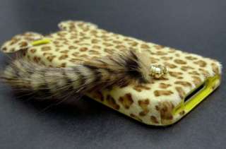 Leopard Fur Cute Cat tails Case for iPhone 4 4S +LCD Protector Brown 
