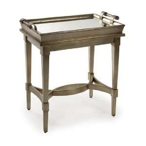   Antique Inspired Mirrored Top Wooden Butler Table