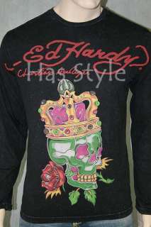 Ed Hardy MenS King Skull long sleeve Shimmer T Shirt XL  