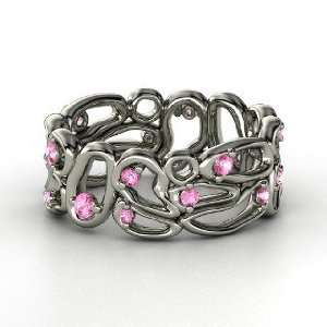  Desert Bloom Band, 18K White Gold Ring with Pink Sapphire 