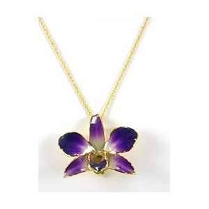    REAL FLOWER Gold Orchid Necklace Pendant Purple White Jewelry