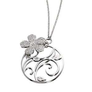  Fiorelli Large Open Circle, Leaf And CZ Flower Necklace 
