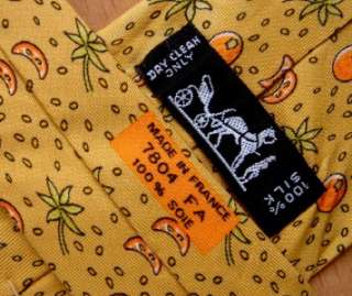 100% Auth HERMES Tie Oranges & Leaves Yellow Brown 7804 FA FLAWS 
