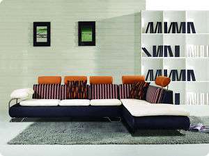 Modern leather and fabric sectional sofa chaise set  
