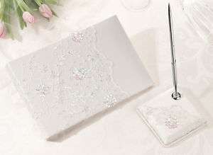 Ivory Sequin Lace Guest Book with Pen Set wedding guest  