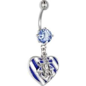  and White Striped Heart Sexy Belly Button Jewelry Navel Ring Dangle 