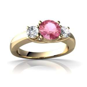  14K Yellow Gold Round Created Pink Sapphire Trellis Ring 
