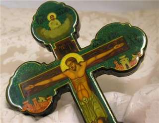 Hand painted Wood Wall Cross Crucifix Jesus AUTHENTIC R  