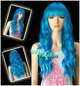 Long Curly Peacock Blue Hair Wig LH35  