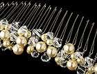 Silver Wedding Bridal Mini Hair Comb Pave Flower Ivory Pearl  