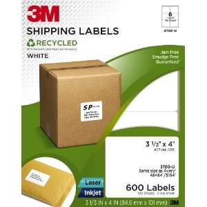 3M Recycled Shipping Labels for Laser/Inkjet Printers, White, 3 1/3 