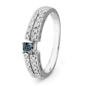   Sterling Silver Blue and White Round Diamond Promise Ring (1/4 cttw