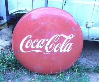 VINTAGE 1950S 36 ROUND COCA COLA COKE LOGO BUTTON porcelain SIGN 