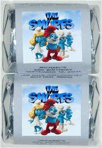 30 BIRTHDAY PARTY SMURFS PERSONALIZED NUGGET CANDY WRAPPER LABELS 