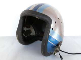 1960s vintage fighter jet pilot helmet silver blue stripes description 