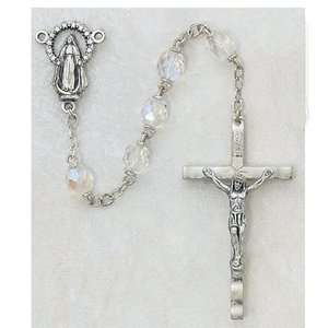  7mm Ab Crystal Rosary New Catholic Beads Saint St. Whte 
