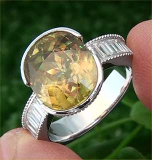Vintage Estate 8.57 Carat Natural Sphene & Diamond Ring 14k White Gold 