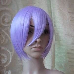 Fashion Lady Short Light Purple Straight Hair Cosplay Party Wig 35cm 
