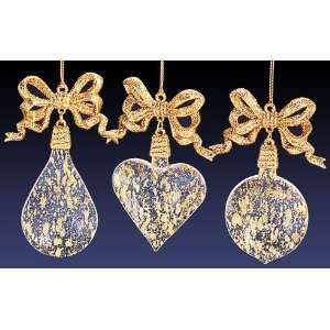   24 Speckled Gold Dangle Heart, Teardrop and Ball Christmas Ornaments 4