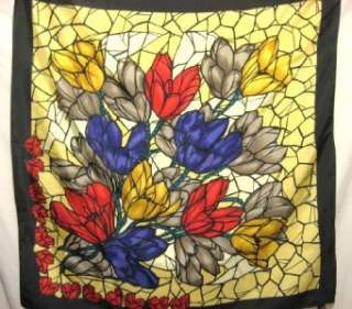   Fabulous Stained Glass Window Floral 100% SILK Scarf Square  