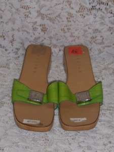 Green Leather CELINE Croc Print Sandals Shoes 39  