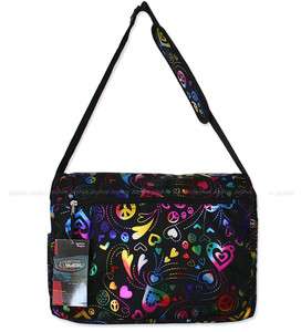 NWT   Track Rainbow Colored Heart Peace Signs Messenger School Bag 
