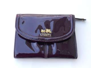 NEW AUTH Coach Madison Purple Plum Patent Leather Medium Clutch Wallet 