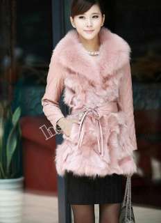 2012 Womens Fox Fur coat sheep leather Winter Fashion Warm Coat Jacket 