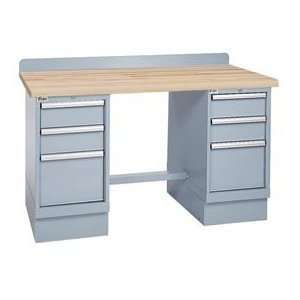 Technical Workbench W/3 Drawer Cabinets, Butcher Block Top   Gray