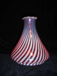 Cranberry opalescent Swirl Glass OIL lamp Shade FENTON  